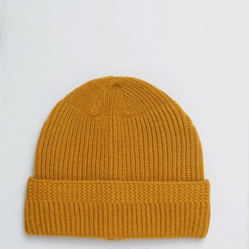ASOS Stitch Detail Fisherman Beanie in Mustard